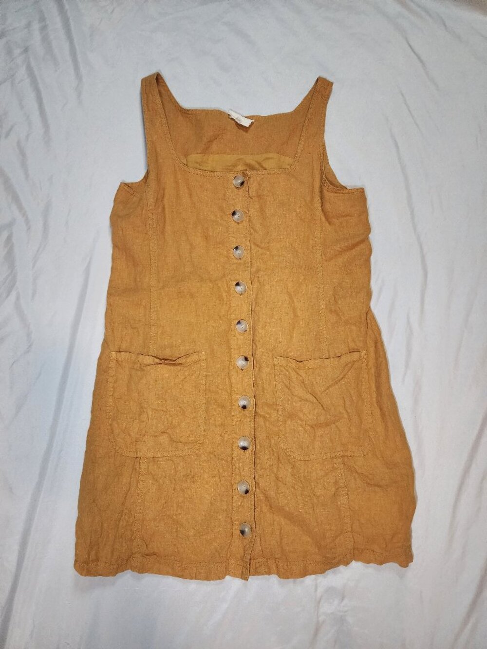 Lou & Grey M Mustard 100% Linen Button Front Shift Dress